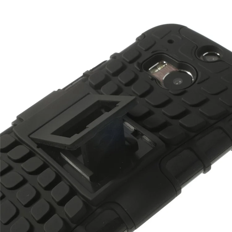 Tough Rugged TPU & PC Stand Hybrid Case for HTC One (M8) w/ Kickstand - Black