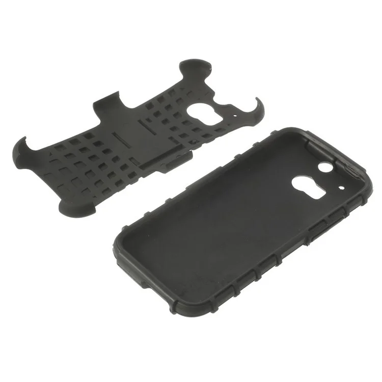 Tough Rugged TPU & PC Stand Hybrid Case for HTC One (M8) w/ Kickstand - Black