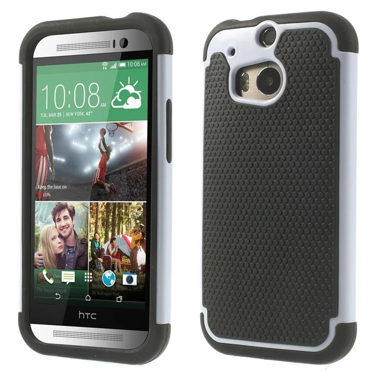 Football Grain PC + Silicone Combo Case for HTC One M8 - White