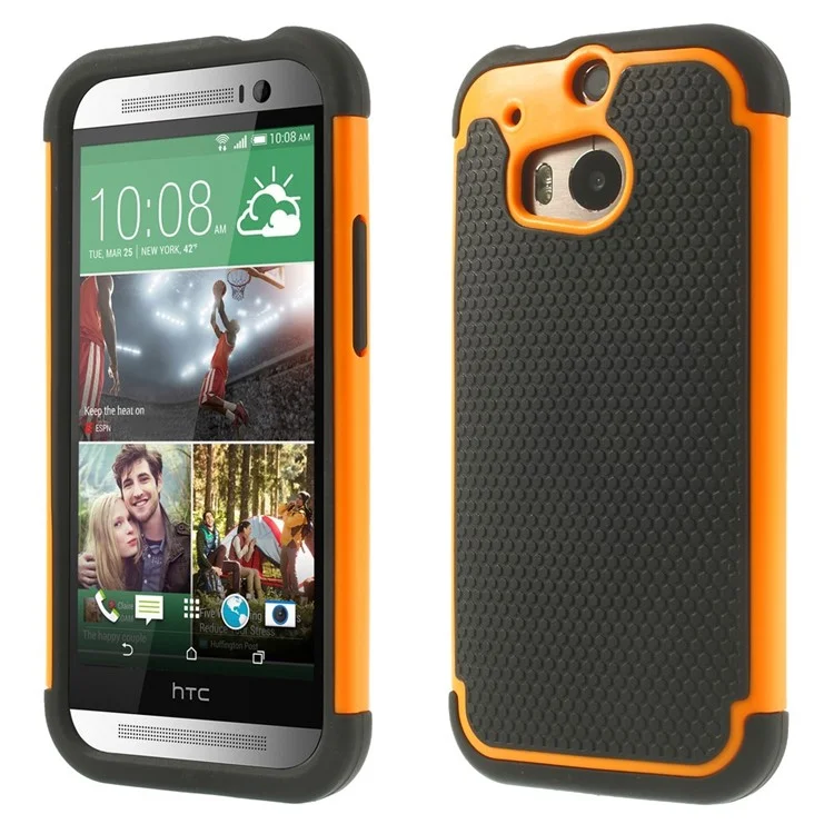 Football Grain PC + Silicone Combo Cover for HTC One M8 - Orange