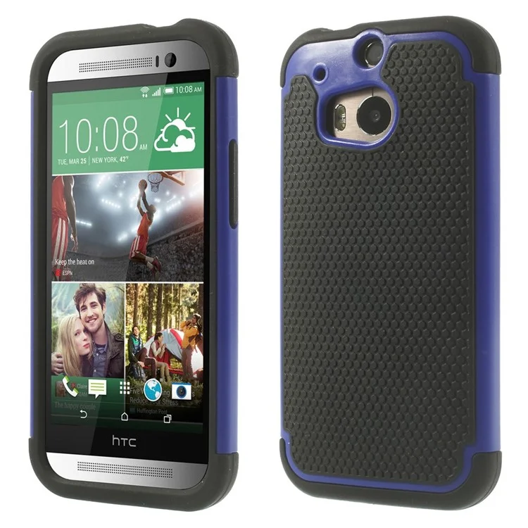 For HTC One M8 Football Grain PC + Silicone Combo Shell - Blue