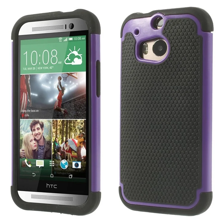 For HTC One M8 Football Grain PC + Silicone Combo Shell - Purple