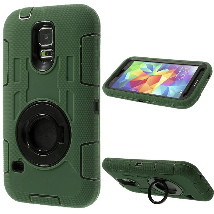 Army Green for Samsung Galaxy SV G900 3-Piece PC + Silicone High Impact Shell w/ Swivel Stand