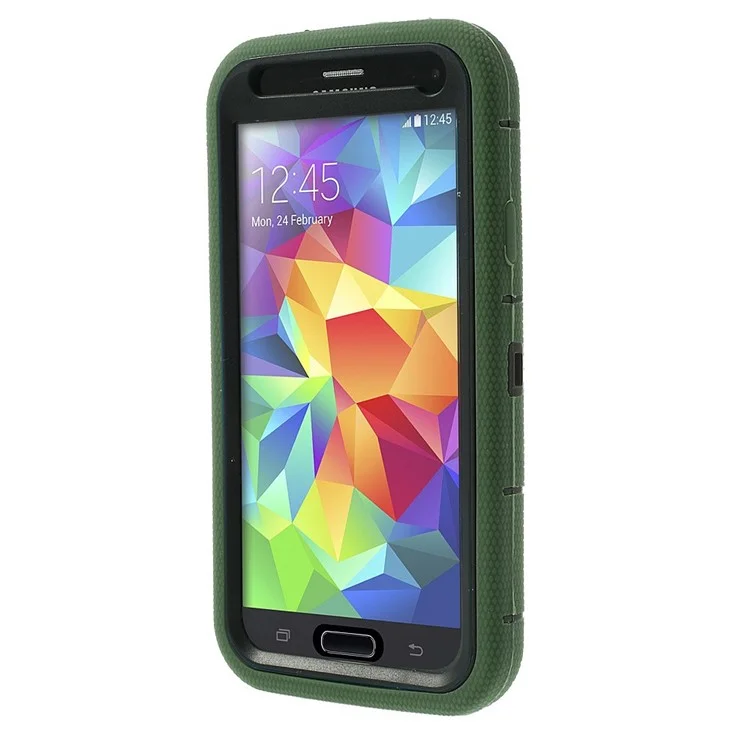 Army Green for Samsung Galaxy SV G900 3-Piece PC + Silicone High Impact Shell w/ Swivel Stand