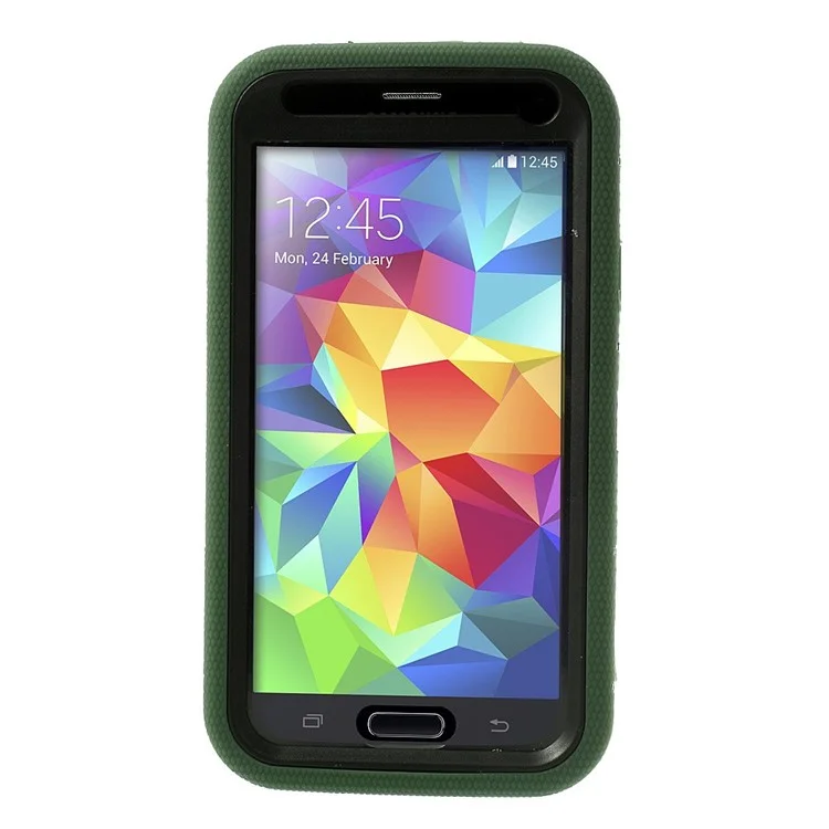 Army Green for Samsung Galaxy SV G900 3-Piece PC + Silicone High Impact Shell w/ Swivel Stand