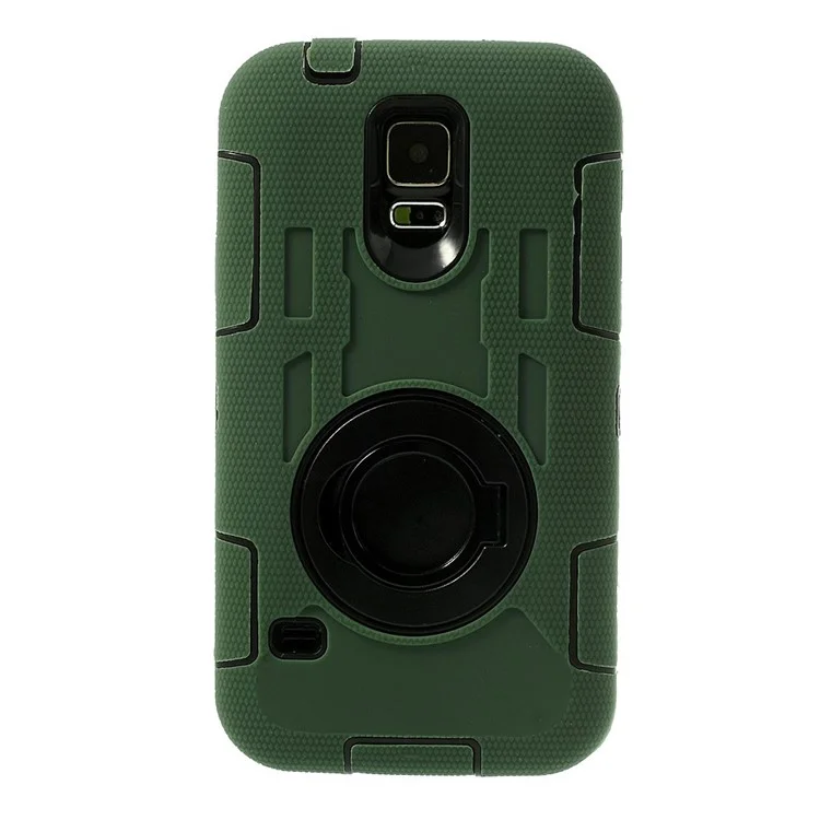 Army Green for Samsung Galaxy SV G900 3-Piece PC + Silicone High Impact Shell w/ Swivel Stand