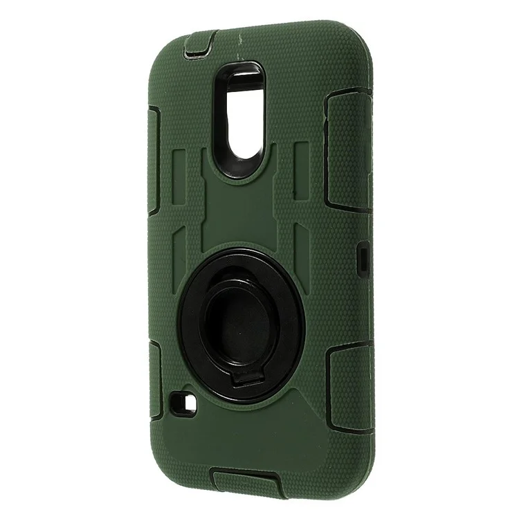 Army Green for Samsung Galaxy SV G900 3-Piece PC + Silicone High Impact Shell w/ Swivel Stand