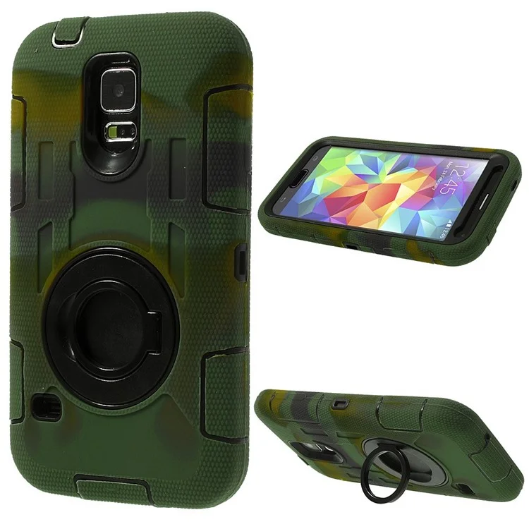 Camouflage for Samsung Galaxy SV G900 3-Piece PC + Silicone High Impact Case w/ Swivel Stand