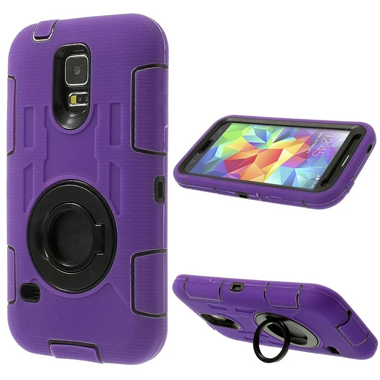 Purple for Samsung Galaxy SV G900 3-Piece PC + Silicone Hybrid Armor Cover w/ Swivel Kickstand