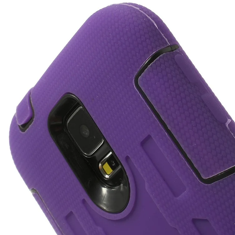 Purple for Samsung Galaxy SV G900 3-Piece PC + Silicone Hybrid Armor Cover w/ Swivel Kickstand