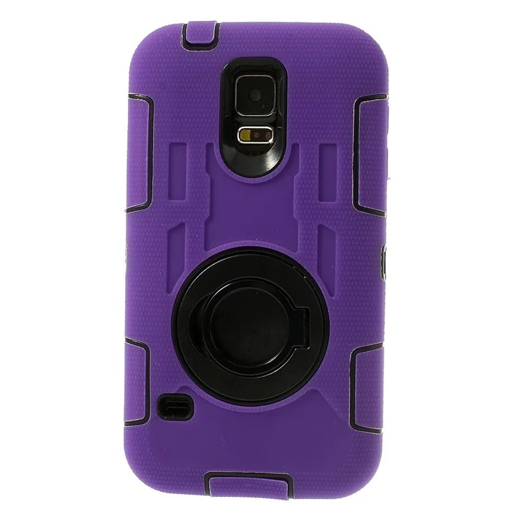 Purple for Samsung Galaxy SV G900 3-Piece PC + Silicone Hybrid Armor Cover w/ Swivel Kickstand