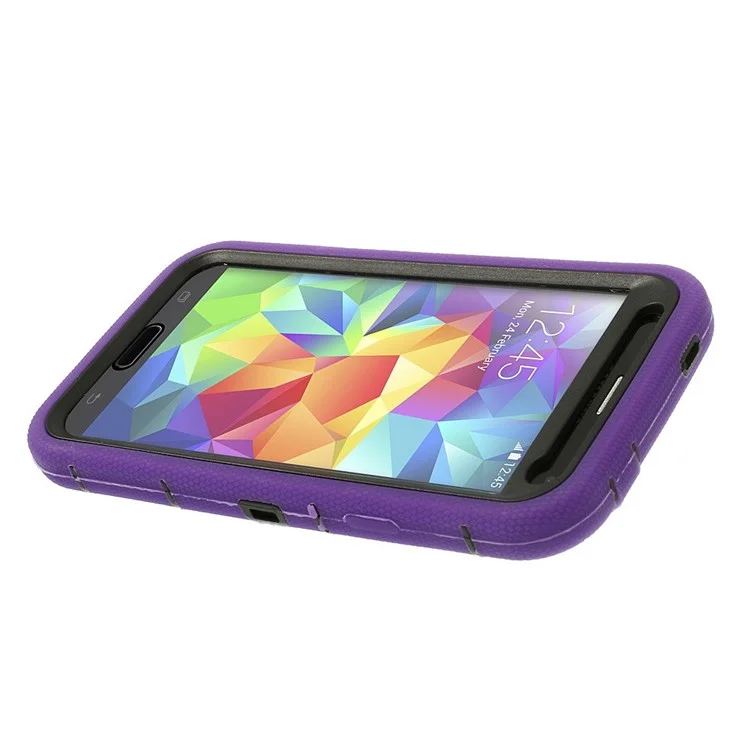 Purple for Samsung Galaxy SV G900 3-Piece PC + Silicone Hybrid Armor Cover w/ Swivel Kickstand