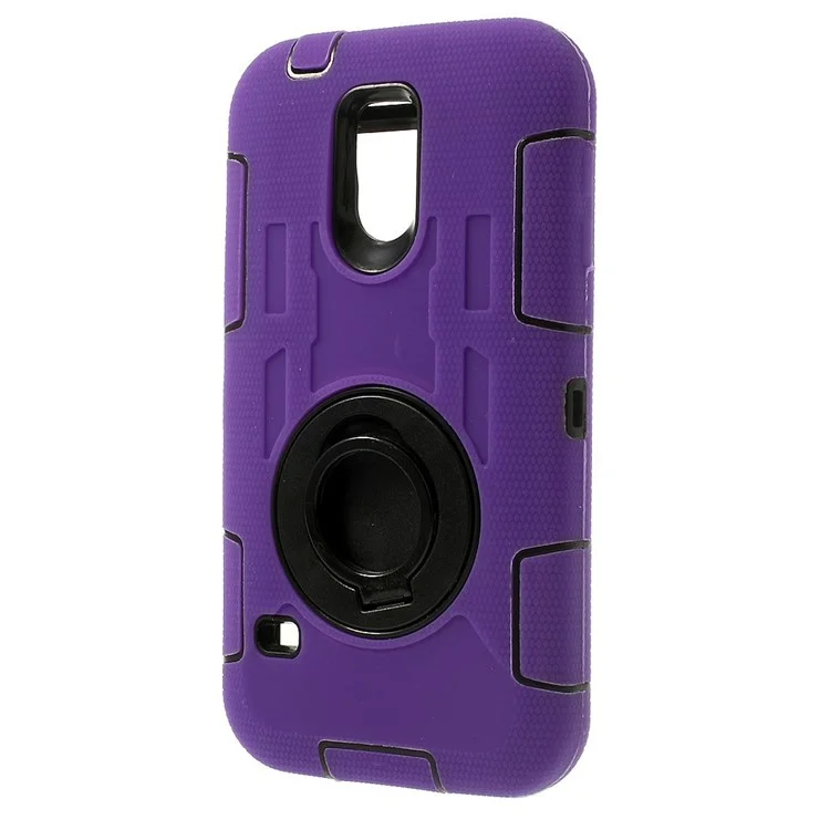 Purple for Samsung Galaxy SV G900 3-Piece PC + Silicone Hybrid Armor Cover w/ Swivel Kickstand