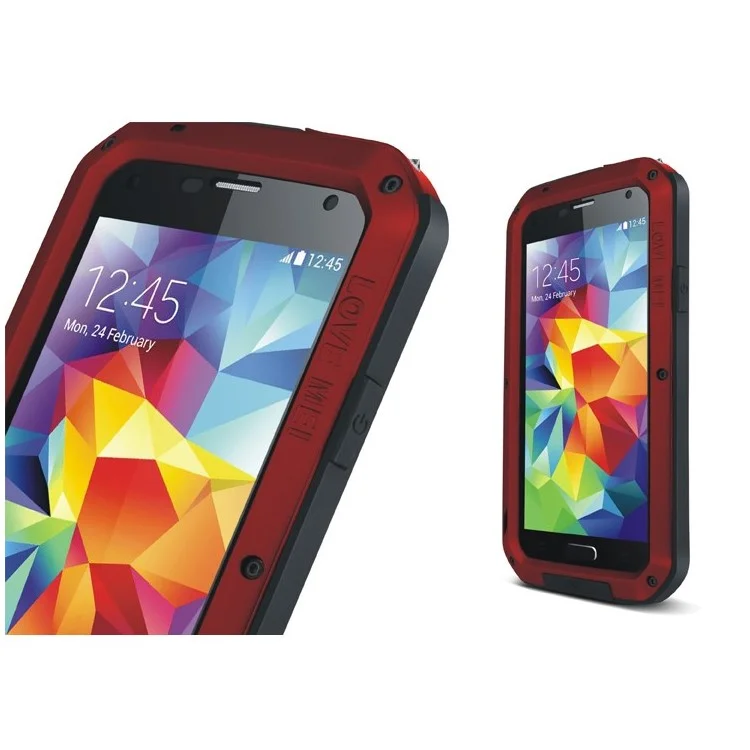 LOVE MEI Powerful for Samsung Galaxy S5 G900 Metal + Silicone + Gorilla Glass Hybrid Shell Cover - Red