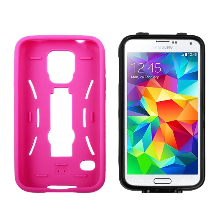 For Samsung Galaxy S5 G900 Defender Silicone + PC Combo Case w/ Kickstand - Magenta