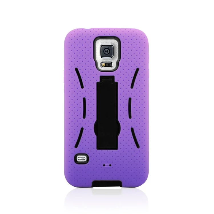 Hybrid Silicone + PC Defender Shell w/ Kickstand for Samsung Galaxy S5 G900 - Purple