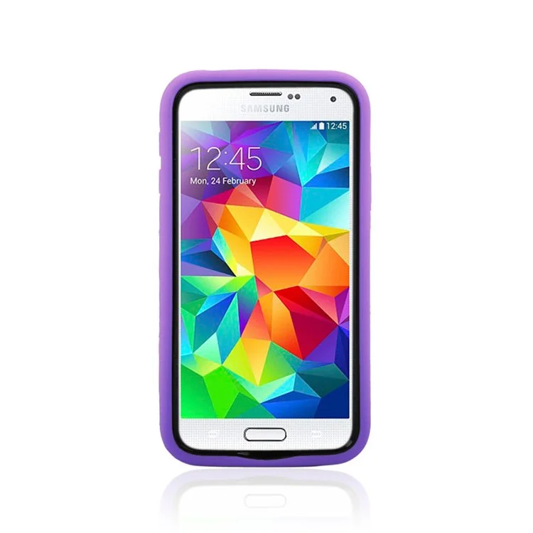 Hybrid Silicone + PC Defender Shell w/ Kickstand for Samsung Galaxy S5 G900 - Purple