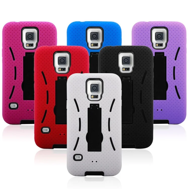 Hybrid Silicone + PC Defender Shell w/ Kickstand for Samsung Galaxy S5 G900 - Purple