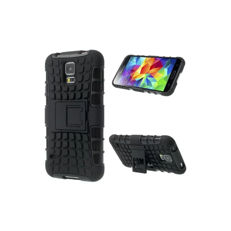 Skid-proof PC + TPU Hybrid Case w/ Kickstand for Samsung Galaxy S5 G900 - Black