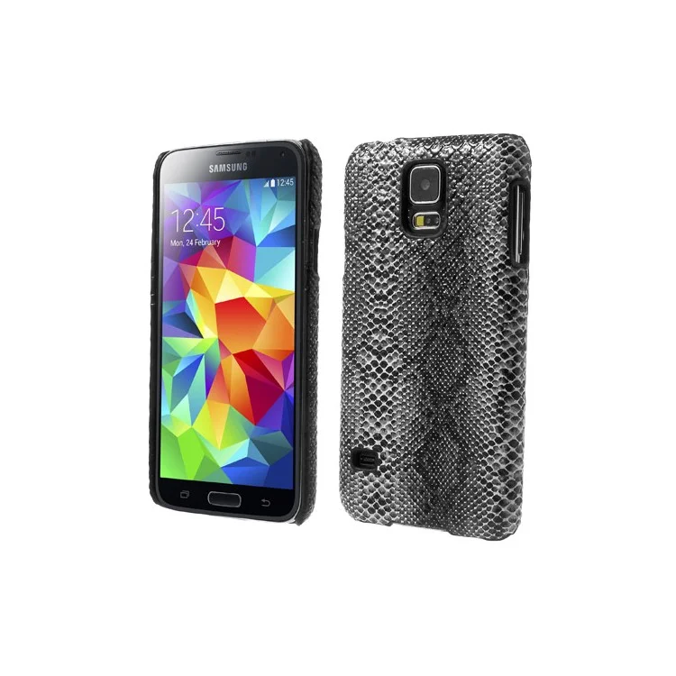 Snake Skin Leather Coated Hard Case for Samsung Galaxy S5 G900 - Black