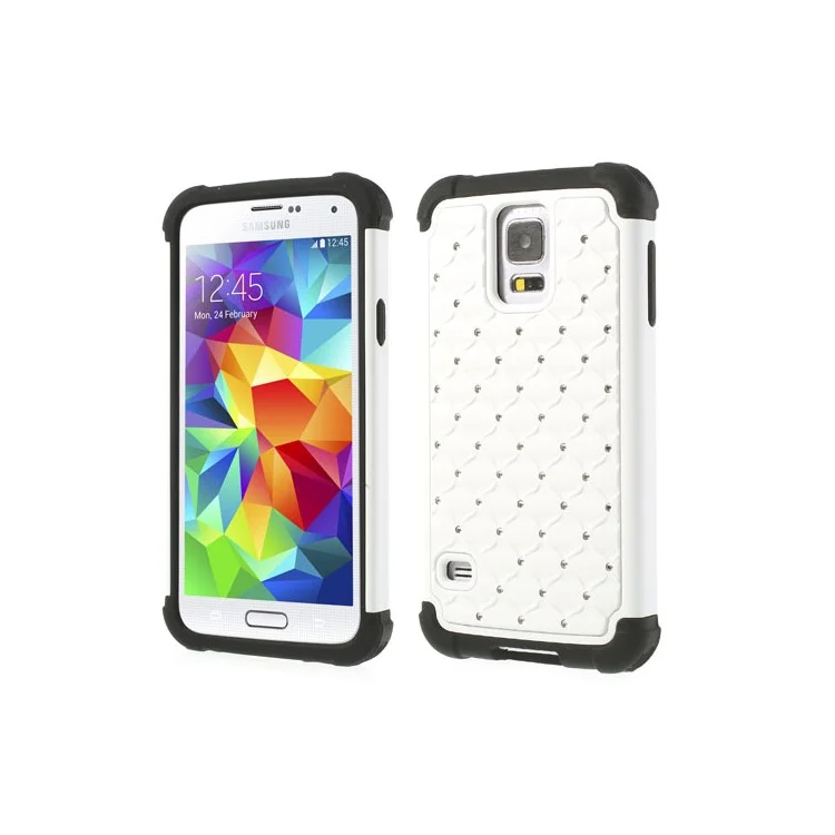 For Samsung Galaxy S5 G900 Rhinestone Starry Sky Design PC & Silicone Hybrid Case - White