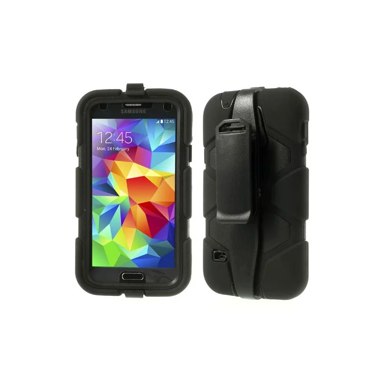 Black 3 in 1 Military Duty Silicone & PC Hybrid Case for Samsung Galaxy S5 G900 w/ Belt Clip