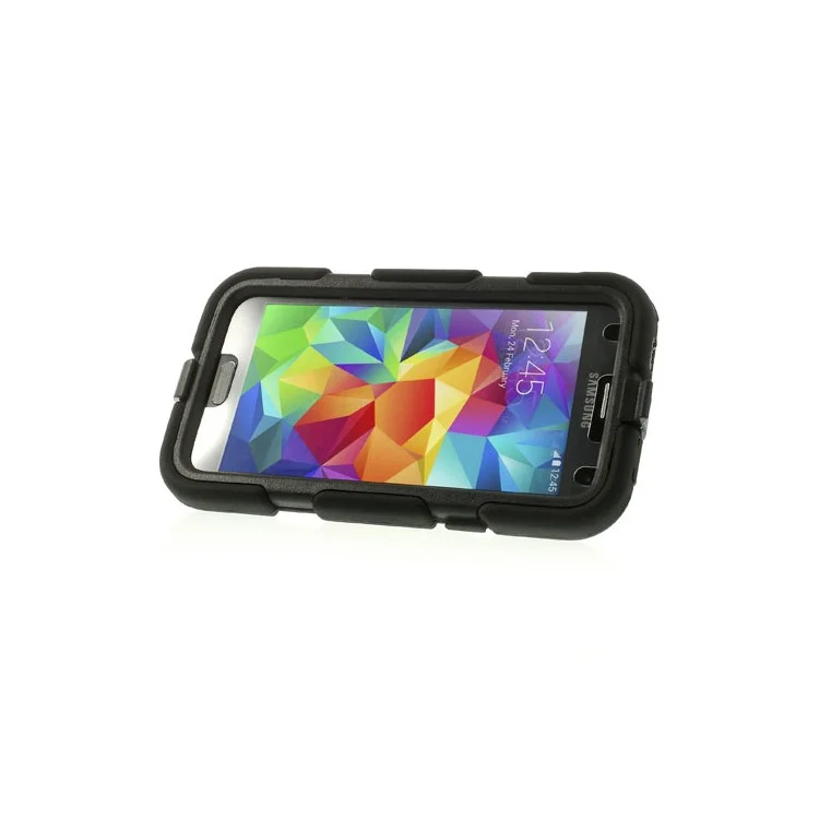 Black 3 in 1 Military Duty Silicone & PC Hybrid Case for Samsung Galaxy S5 G900 w/ Belt Clip