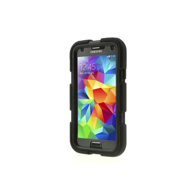 Black 3 in 1 Military Duty Silicone & PC Hybrid Case for Samsung Galaxy S5 G900 w/ Belt Clip