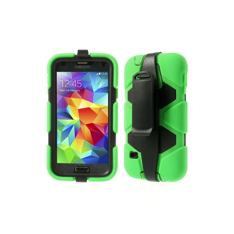 For Samsung Galaxy SV GS 5 3 in 1 Military Duty Silicone & PC Hybrid Case w/ Belt Clip - Green