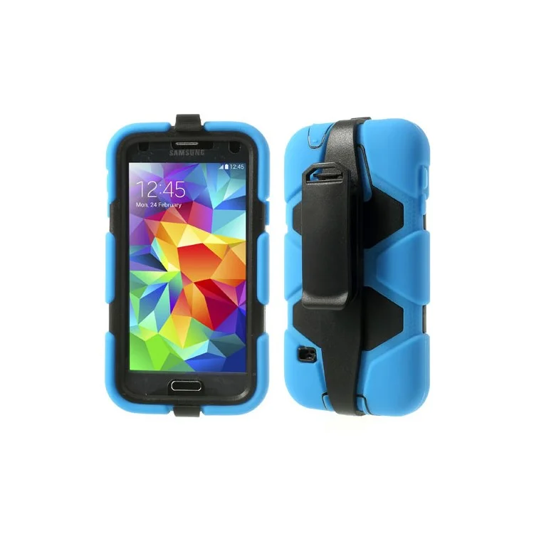 For Samsung Galaxy SV GS 5 3 in 1 Military Duty Silicone & PC Hybrid Cover w/ Belt Clip - Blue