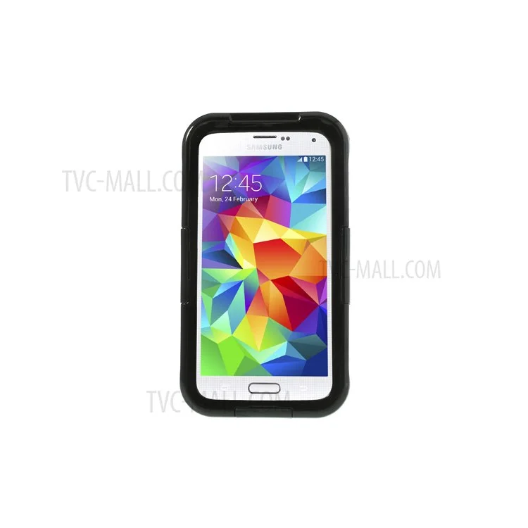 For Samsung Galaxy S5 G900 Waterproof Protective Case w/ Neck Strap - Black