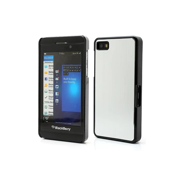 Vertical Brushed Aluminum Skin Plastic Hard Case Sheild for BlackBerry Z10 BB 10 - Silver
