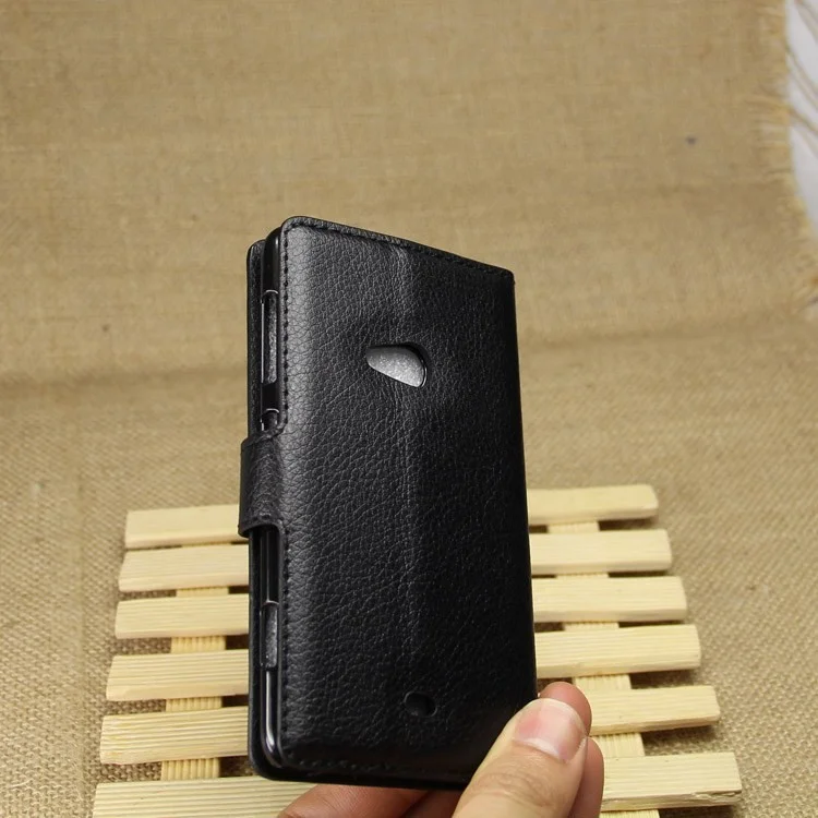 Litchi Grain Leather Stand Case w/ Wallet for Nokia Lumia 625 - Black
