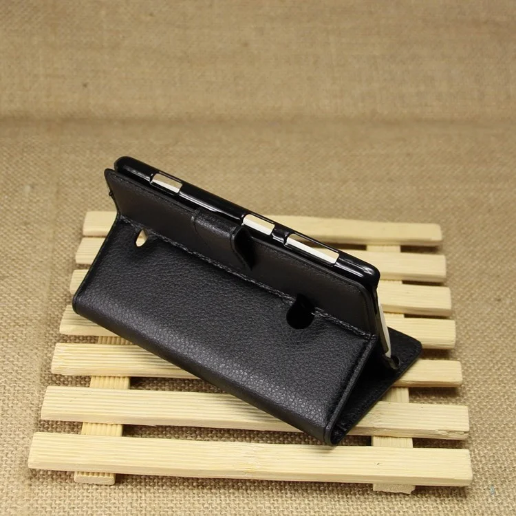 Litchi Grain Leather Stand Case w/ Wallet for Nokia Lumia 625 - Black