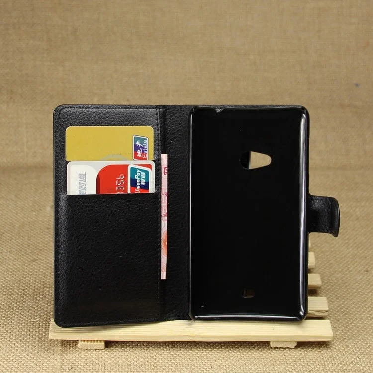 Litchi Grain Leather Stand Case w/ Wallet for Nokia Lumia 625 - Black