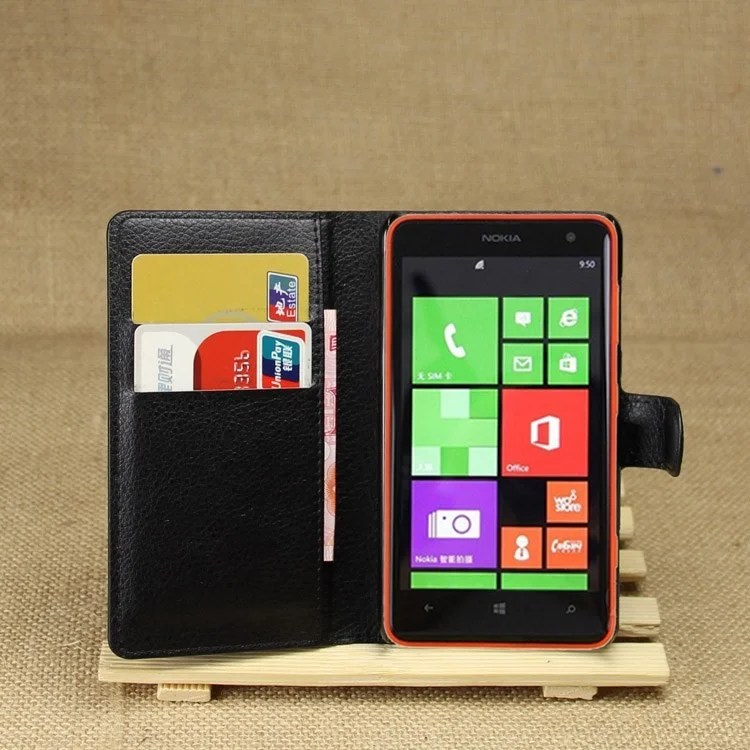 Litchi Grain Leather Stand Case w/ Wallet for Nokia Lumia 625 - Black