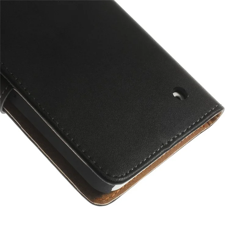 Genuine Split Leather Wallet Case w/ Stand for Nokia Lumia 635 630 - Black