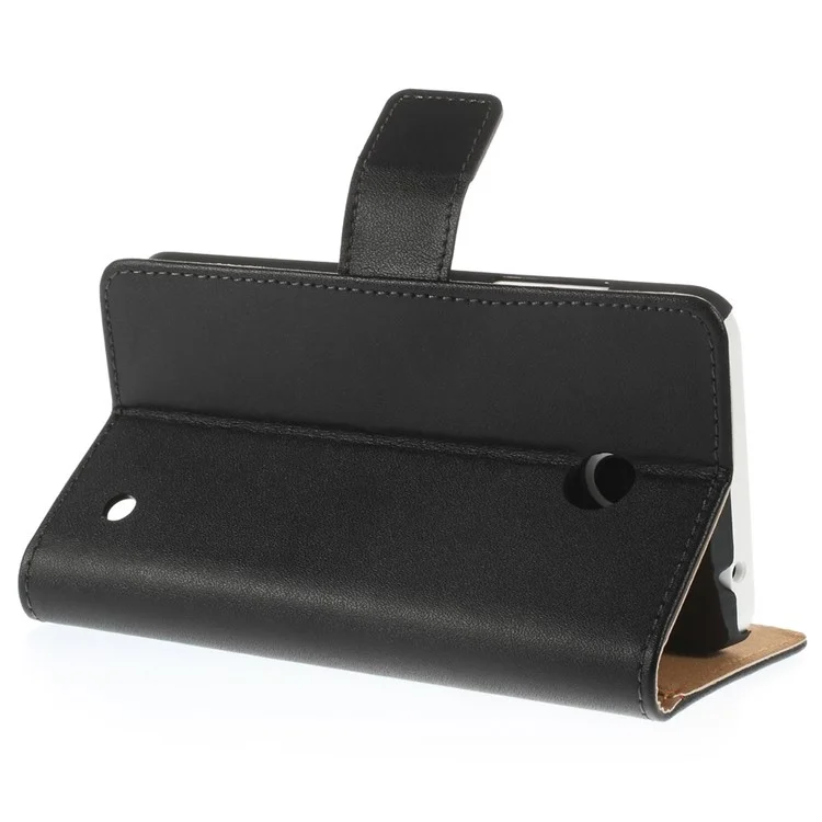 Genuine Split Leather Wallet Case w/ Stand for Nokia Lumia 635 630 - Black