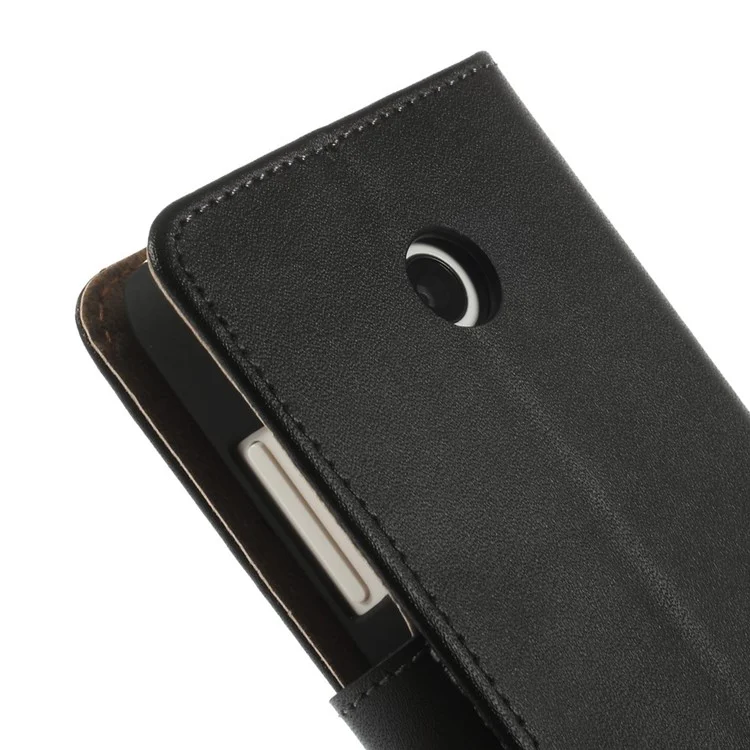 Genuine Split Leather Wallet Case w/ Stand for Nokia Lumia 635 630 - Black