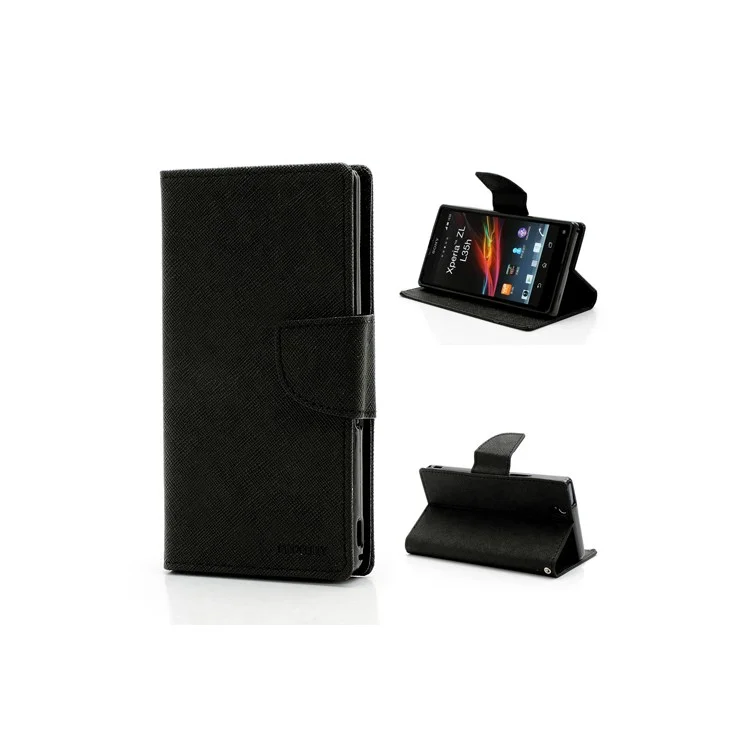 Mercury Cross Leather Wallet Stand Case for Sony Xperia Z C6603 L36h - Black