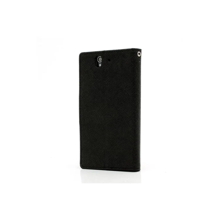 Mercury Cross Leather Wallet Stand Case for Sony Xperia Z C6603 L36h - Black