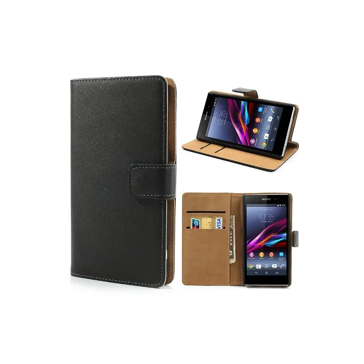 Black Premium Leather Wallet Case w/ Stand for Sony Xperia Z1 Honami C6903 C6902 L39h