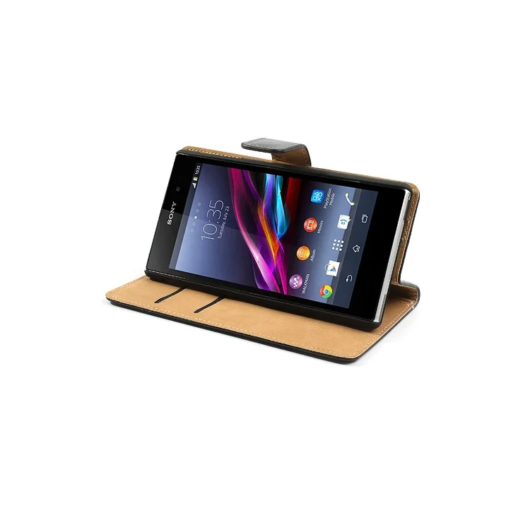 Black Premium Leather Wallet Case w/ Stand for Sony Xperia Z1 Honami C6903 C6902 L39h