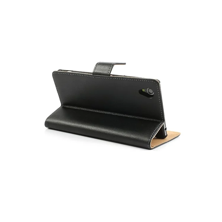 Black Premium Leather Wallet Case w/ Stand for Sony Xperia Z1 Honami C6903 C6902 L39h