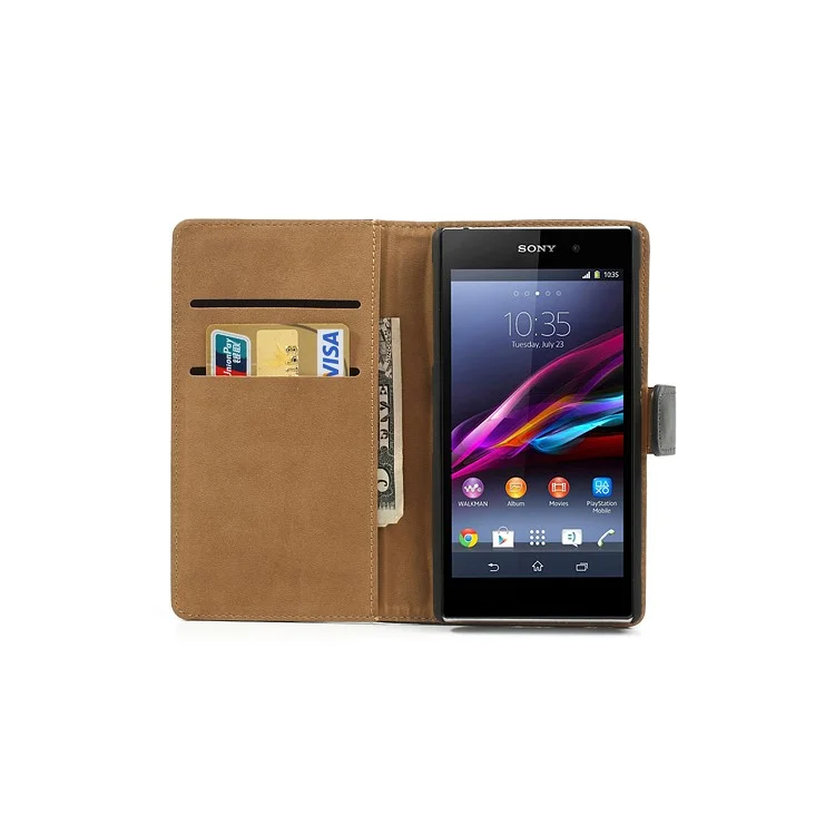Black Premium Leather Wallet Case w/ Stand for Sony Xperia Z1 Honami C6903 C6902 L39h