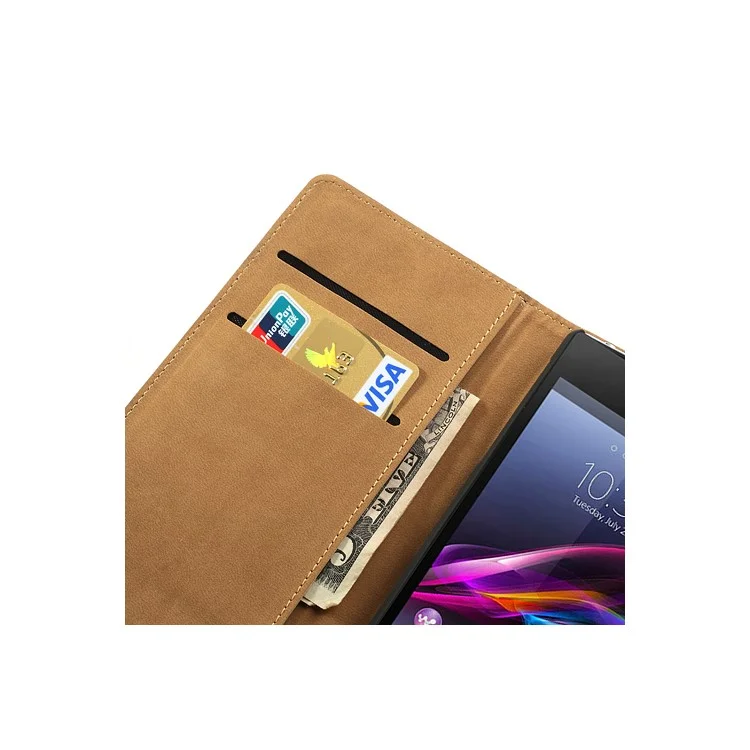 Black Premium Leather Wallet Case w/ Stand for Sony Xperia Z1 Honami C6903 C6902 L39h