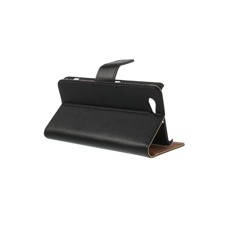 Genuine Split Leather Diary Case for Sony Xperia Z1 Compact D5503 - Black