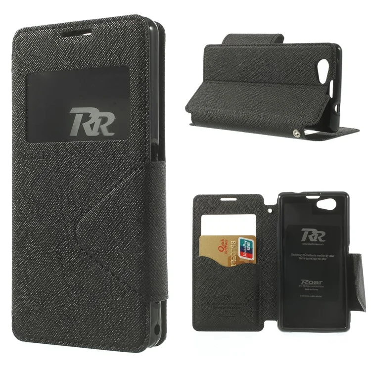 Roar Korea Diary View Window Stand Leather Case w/ Card Slot for Sony Xperia Z1 Compact D5503 - Black