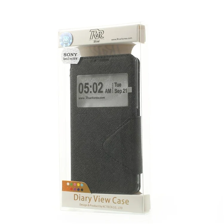 Roar Korea Diary View Window Stand Leather Case w/ Card Slot for Sony Xperia Z1 Compact D5503 - Black