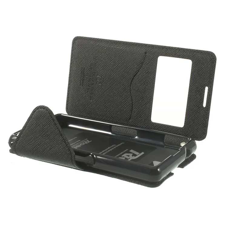 Roar Korea Diary View Window Stand Leather Case w/ Card Slot for Sony Xperia Z1 Compact D5503 - Black